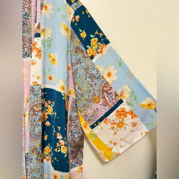 Cato boho floral patchwork printed maxi kimono cardigan - Picture 3 of 4